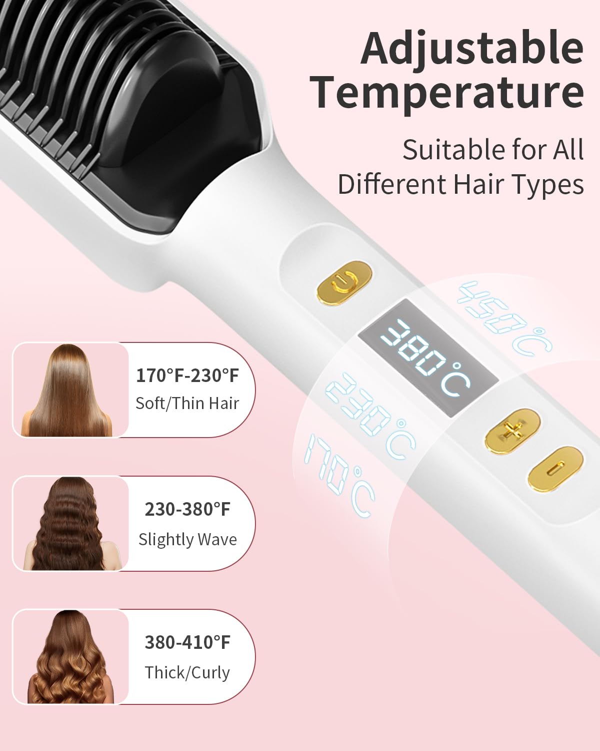 Dxliwky Hair Straightener Brush, Ionic Hair Straightening Brush & Iron Hot Comb with LED Display,10s Fast Heating, 30 Temp Settings,Anti-Scald, Professional Hair Tools for Styling