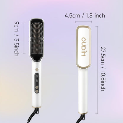 OUDIM Negative Ionic Hair Straightener Brush, Straightener Brush for Women with six Temperature Settings, Precise Temperature Control and Heats up Fast, auto Shuts Off (Silver)