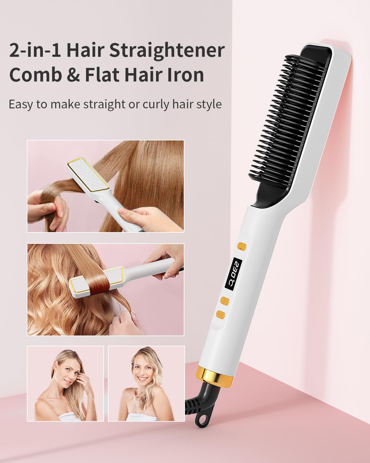 Dxliwky Hair Straightener Brush, Ionic Hair Straightening Brush & Iron Hot Comb with LED Display,10s Fast Heating, 30 Temp Settings,Anti-Scald, Professional Hair Tools for Styling