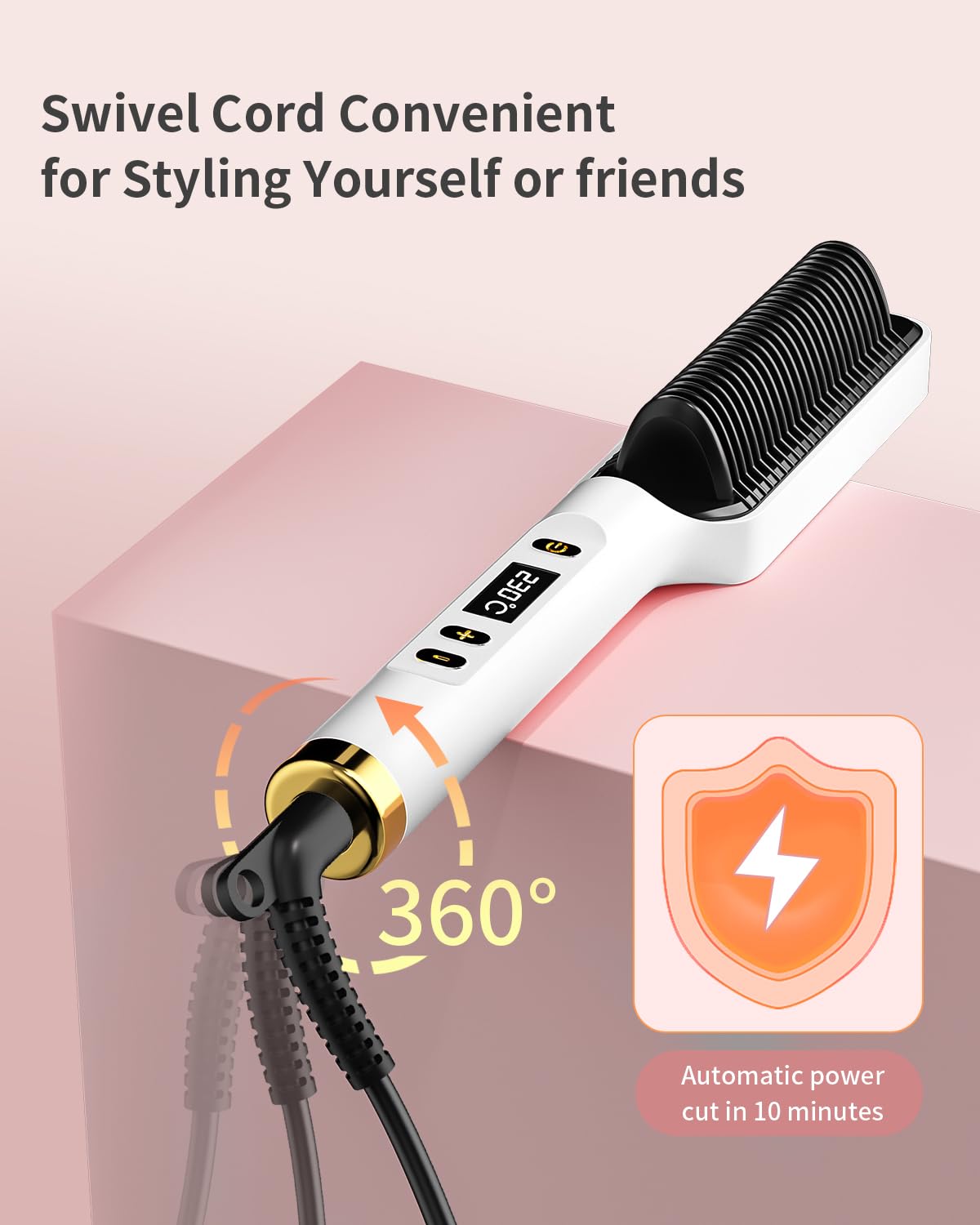 Dxliwky Hair Straightener Brush, Ionic Hair Straightening Brush & Iron Hot Comb with LED Display,10s Fast Heating, 30 Temp Settings,Anti-Scald, Professional Hair Tools for Styling