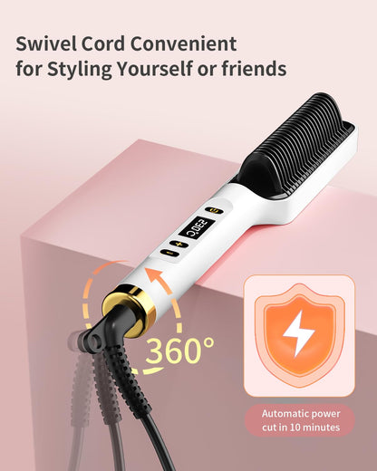 Dxliwky Hair Straightener Brush, Ionic Hair Straightening Brush & Iron Hot Comb with LED Display,10s Fast Heating, 30 Temp Settings,Anti-Scald, Professional Hair Tools for Styling