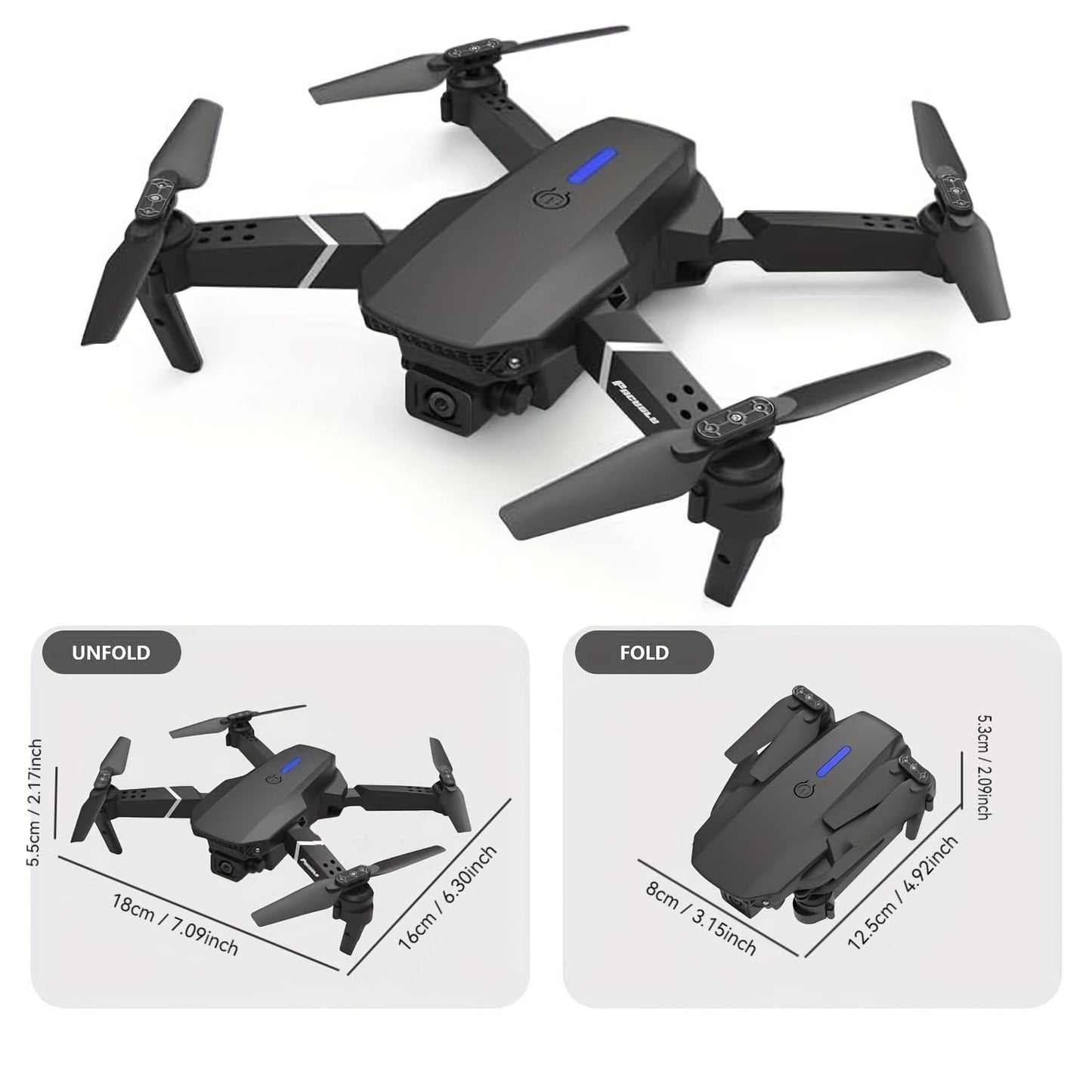 E88 Drone With Dual Camera, Mobile App Control, Indoor Flying Toy RC Plane With Video Function - Ideal Gift For Beginners, Christmas Halloween Thanksgiving Birthday Gift (Gray+Dual Batteries)