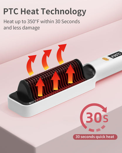 Dxliwky Hair Straightener Brush, Ionic Hair Straightening Brush & Iron Hot Comb with LED Display,10s Fast Heating, 30 Temp Settings,Anti-Scald, Professional Hair Tools for Styling