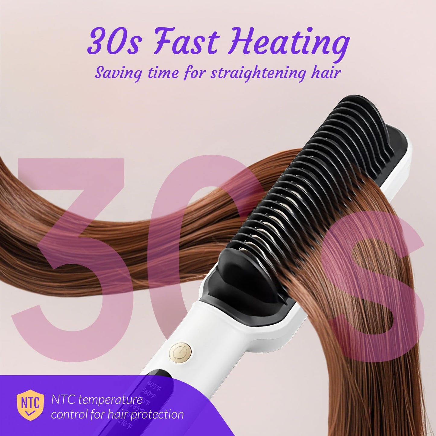 OUDIM Negative Ionic Hair Straightener Brush, Straightener Brush for Women with six Temperature Settings, Precise Temperature Control and Heats up Fast, auto Shuts Off (Silver)