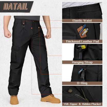 IGOLUMON Men's StretchTactical Pants, Breathable Ripstop Cargo Pants, Outdoor Lightweight EDC Work Hiking Pants, Durable Casual Trousers Black