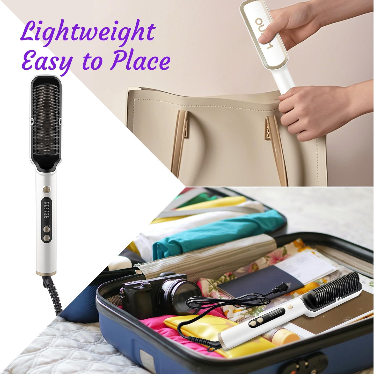 OUDIM Negative Ionic Hair Straightener Brush, Straightener Brush for Women with six Temperature Settings, Precise Temperature Control and Heats up Fast, auto Shuts Off (Silver)