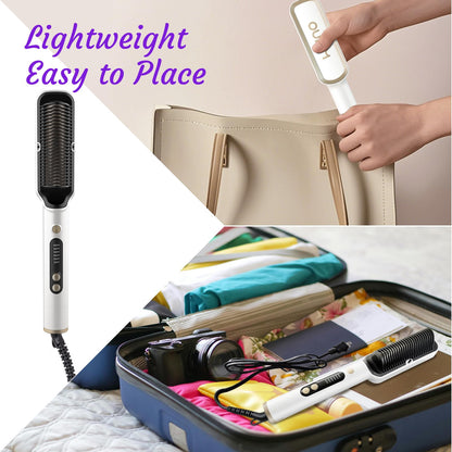 OUDIM Negative Ionic Hair Straightener Brush, Straightener Brush for Women with six Temperature Settings, Precise Temperature Control and Heats up Fast, auto Shuts Off (Silver)