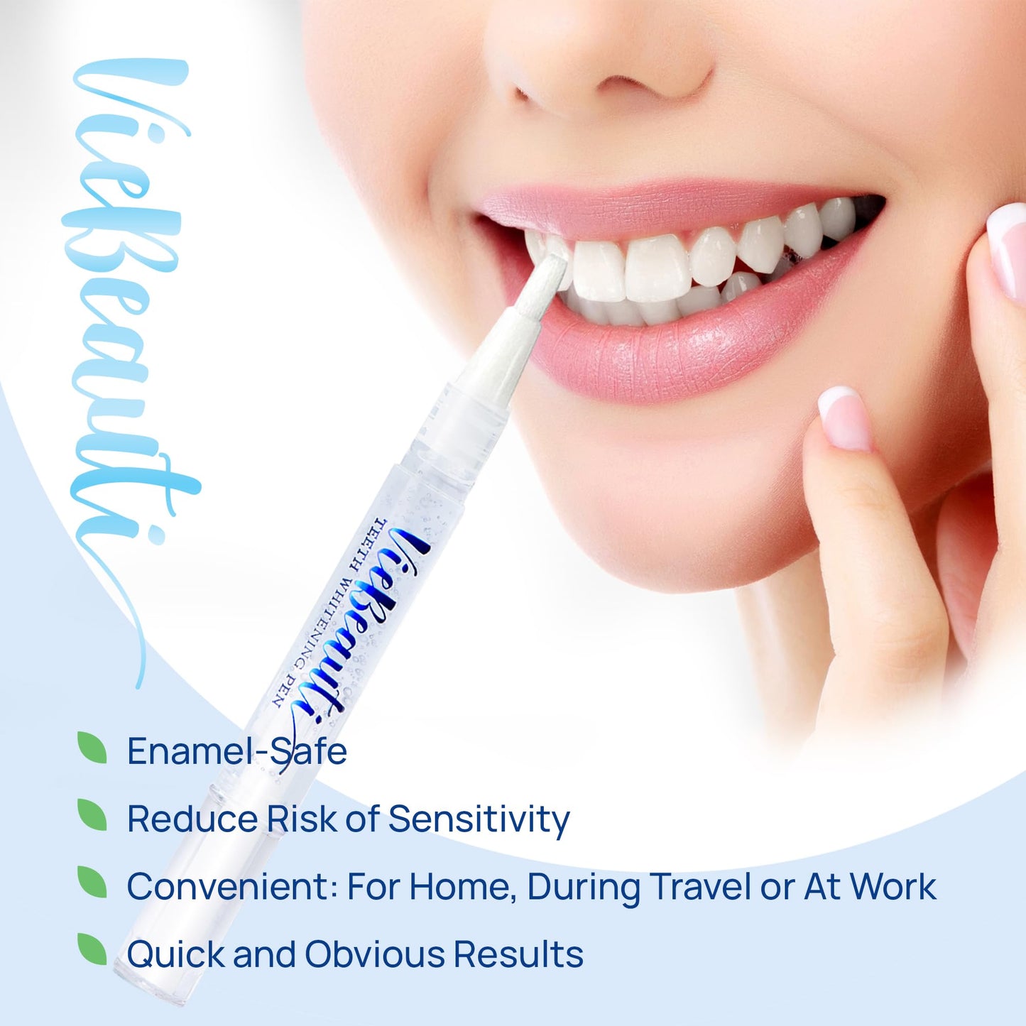 VieBeauti Teeth Whitening Pen (3 Pcs), 30+ Uses, Effective, Painless, No Sensitivity, Travel-Friendly, Easy to Use, Beautiful White Smile, Mint Flavor