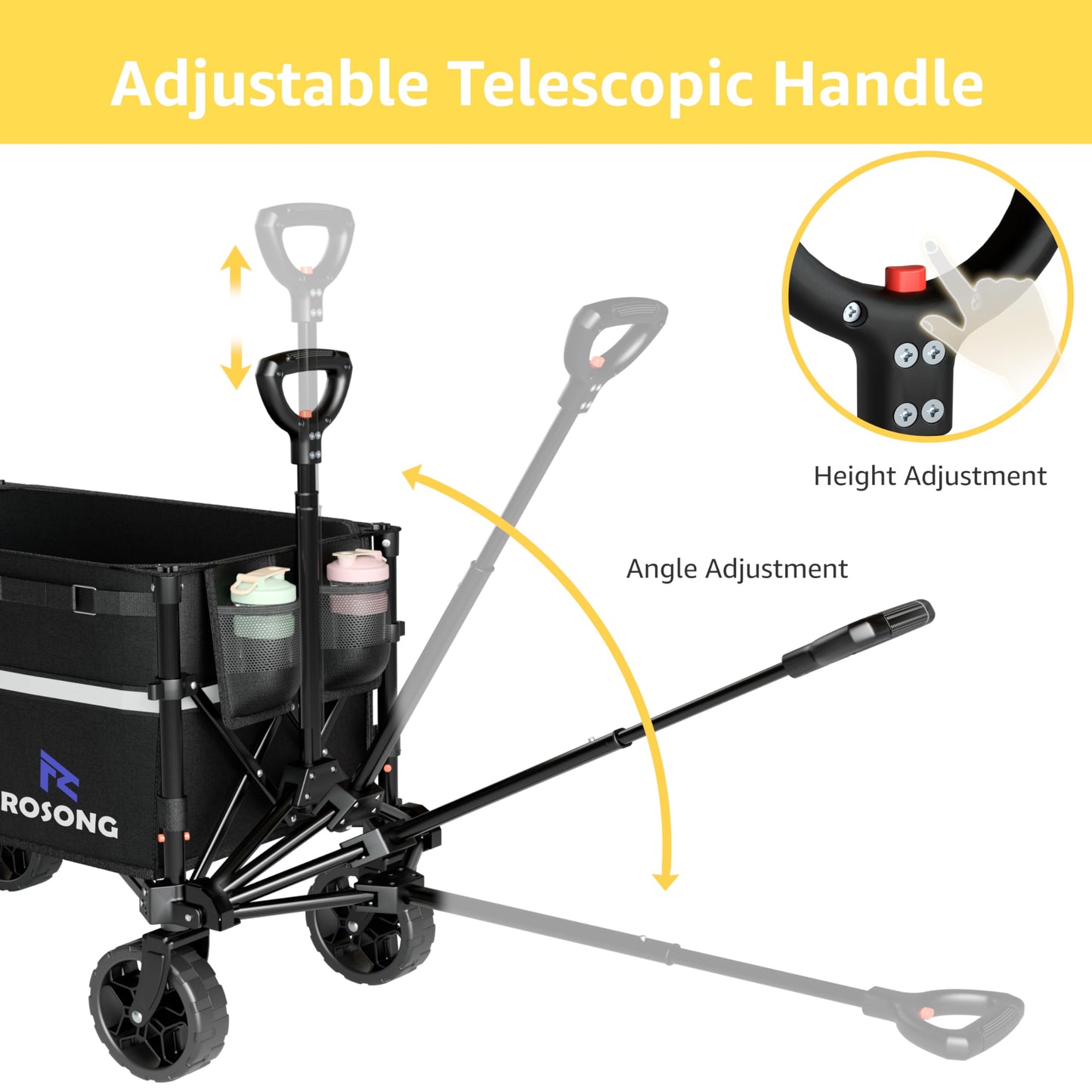 ROSONG Collapsible Wagon Cart with Wheels Foldable - Folding Utility Heavy Duty Wagons Carts for Grocery Sports Garden Shopping Camping Wheelbarrows (Black, 120L)