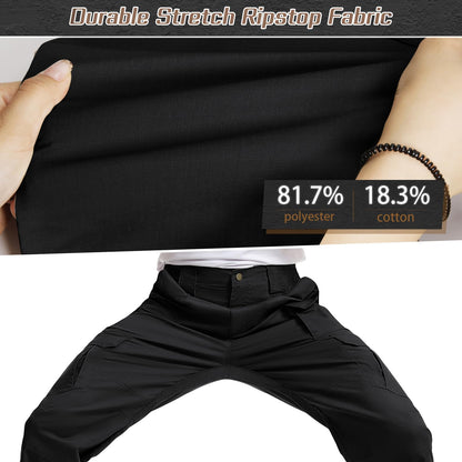 IGOLUMON Men's StretchTactical Pants, Breathable Ripstop Cargo Pants, Outdoor Lightweight EDC Work Hiking Pants, Durable Casual Trousers Black