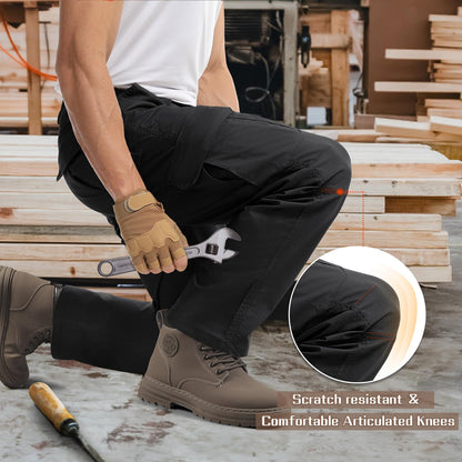 IGOLUMON Men's StretchTactical Pants, Breathable Ripstop Cargo Pants, Outdoor Lightweight EDC Work Hiking Pants, Durable Casual Trousers Black