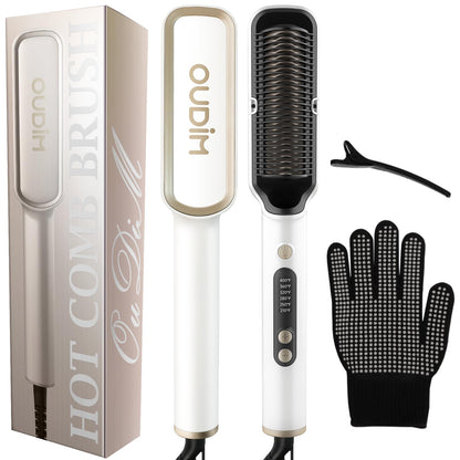 OUDIM Negative Ionic Hair Straightener Brush, Straightener Brush for Women with six Temperature Settings, Precise Temperature Control and Heats up Fast, auto Shuts Off (Silver)