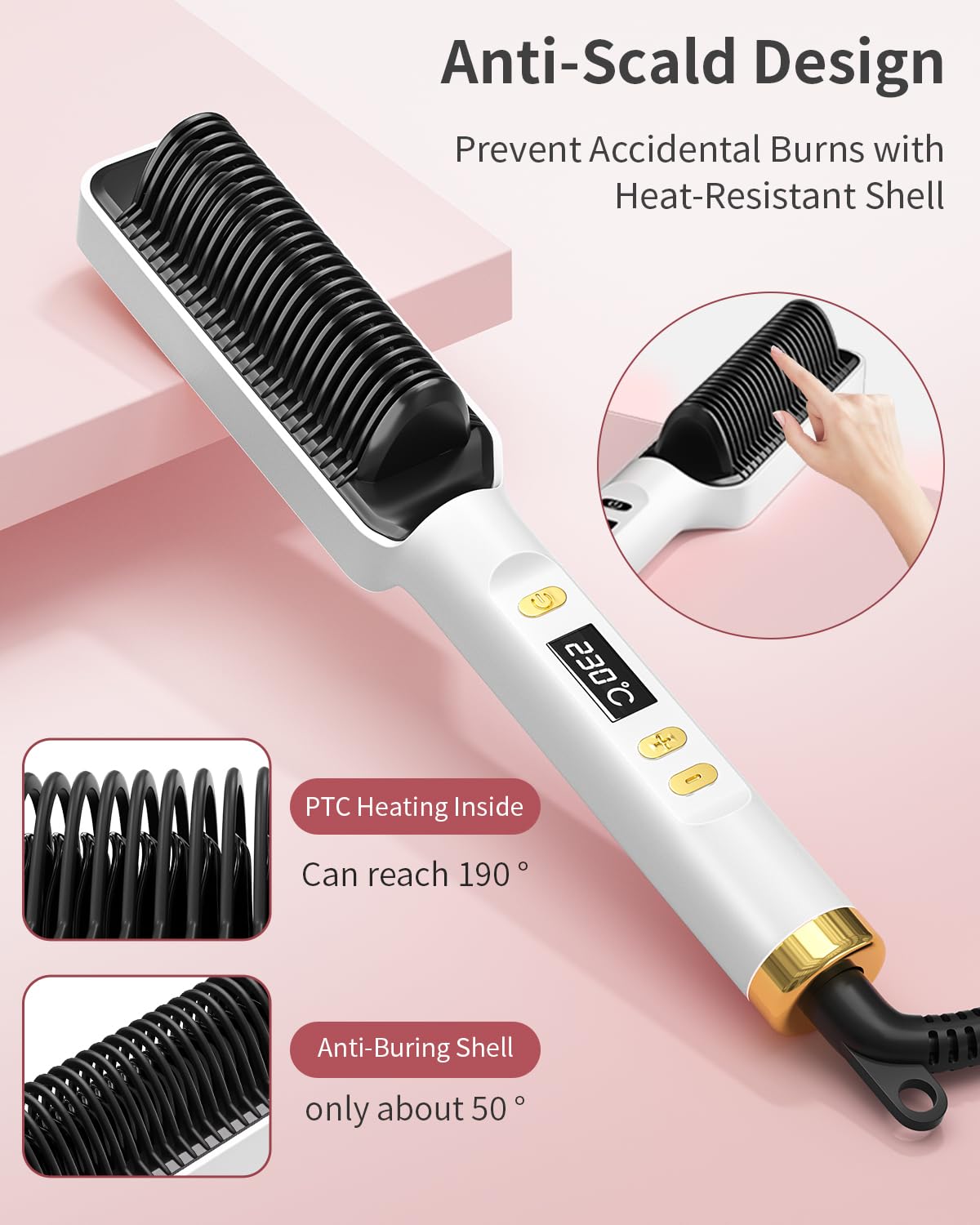 Dxliwky Hair Straightener Brush, Ionic Hair Straightening Brush & Iron Hot Comb with LED Display,10s Fast Heating, 30 Temp Settings,Anti-Scald, Professional Hair Tools for Styling