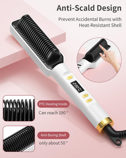 Dxliwky Hair Straightener Brush, Ionic Hair Straightening Brush & Iron Hot Comb with LED Display,10s Fast Heating, 30 Temp Settings,Anti-Scald, Professional Hair Tools for Styling