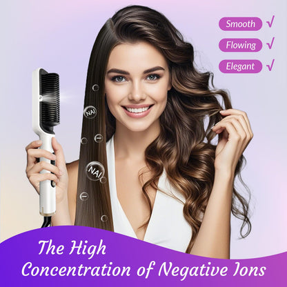 OUDIM Negative Ionic Hair Straightener Brush, Straightener Brush for Women with six Temperature Settings, Precise Temperature Control and Heats up Fast, auto Shuts Off (Silver)