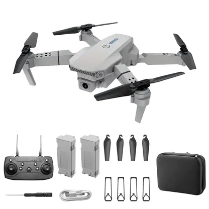 E88 Drone With Dual Camera, Mobile App Control, Indoor Flying Toy RC Plane With Video Function - Ideal Gift For Beginners, Christmas Halloween Thanksgiving Birthday Gift (Gray+Dual Batteries)