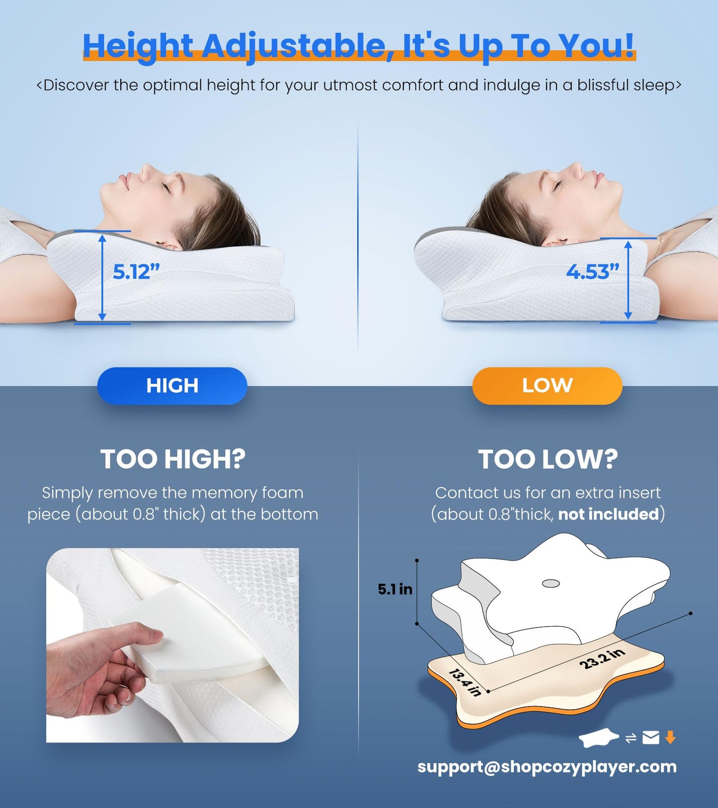 Ultra Pain Relief Cooling Pillow for Neck Support, Adjustable Cervical Pillow Cozy Sleeping, Odorless Ergonomic Contour Memory Foam Pillows, Orthopedic Bed Pillow for Side Back Stomach Sleeper