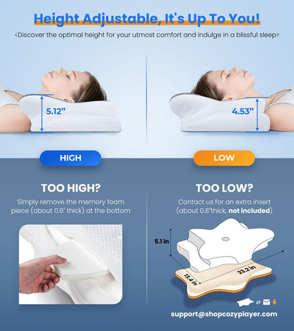 Ultra Pain Relief Cooling Pillow for Neck Support, Adjustable Cervical Pillow Cozy Sleeping, Odorless Ergonomic Contour Memory Foam Pillows, Orthopedic Bed Pillow for Side Back Stomach Sleeper