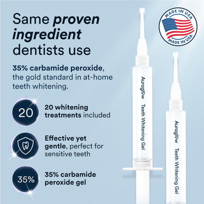 Auraglow Teeth Whitening Kit, LED Accelerator Light, 35% Carbamide Peroxide Teeth Whitening Gel, 20+ Whitening Treatments, Whitens up to 10 Shades in 7 Days