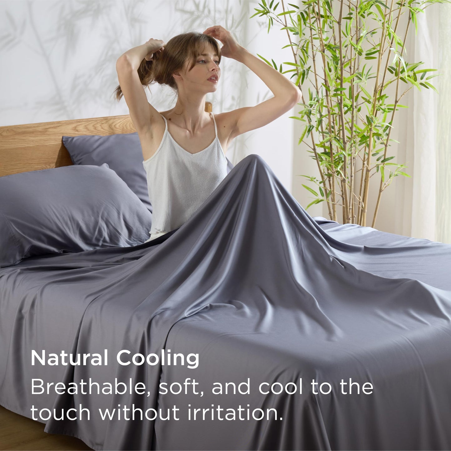 Bedsure GentleSoft Queen Sheet Set, Cooling Sheets for Queen Size Bed Set, Rayon Derived from Bamboo, Breathable & Soft, Deep Pocket Up to 16", Hotel Luxury Silky Bedding for Hot Sleepers, Dark Grey