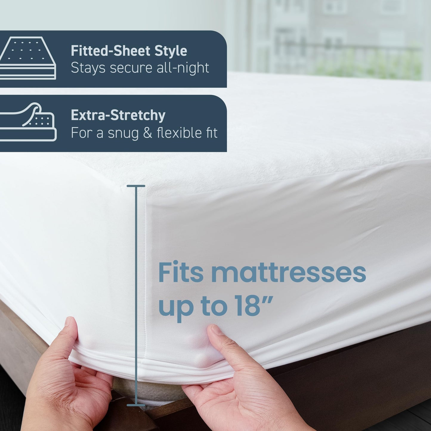 SafeRest Waterproof Queen Size Mattress Protector - Fitted with Stretchable Pockets - Machine Washable Cotton Mattress Cover for Bed