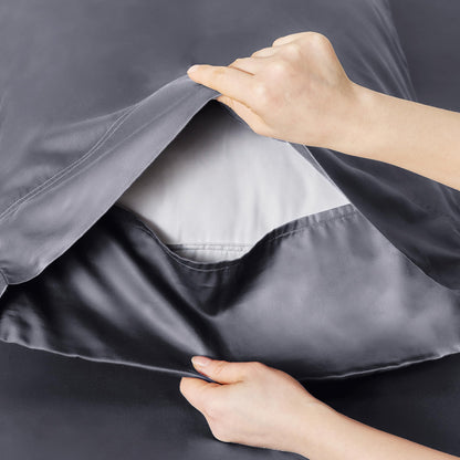 Bedsure GentleSoft Queen Sheet Set, Cooling Sheets for Queen Size Bed Set, Rayon Derived from Bamboo, Breathable & Soft, Deep Pocket Up to 16", Hotel Luxury Silky Bedding for Hot Sleepers, Dark Grey