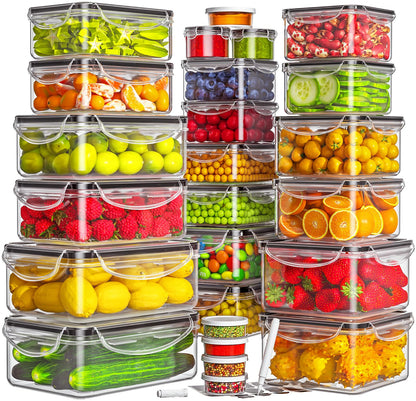 HOMETALL 50-Piece Food Storage Containers with Lids (25 Containers & 25 Lids), Airtight Reusable Meal Prep Containers for Lunch, Plastic Kitchen Storage Containers with Labels & Marker Pen