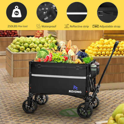 ROSONG Collapsible Wagon Cart with Wheels Foldable - Folding Utility Heavy Duty Wagons Carts for Grocery Sports Garden Shopping Camping Wheelbarrows (Black, 120L)
